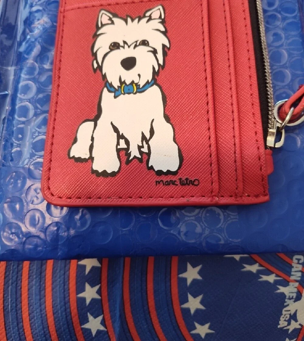 Marc Tetro Westie Red Cardholder Zipper Coin Purse Wristlet Strap 5 X 3